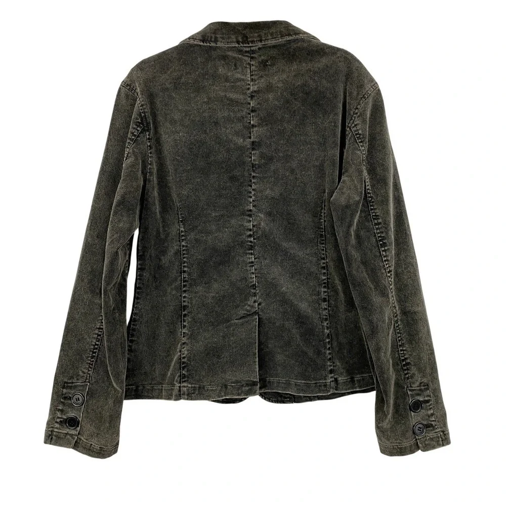 Y2K Corduroy Blazer Jacket Women Size L Charcoal Gray Vintage Wash Grunge - Picture 2 of 10